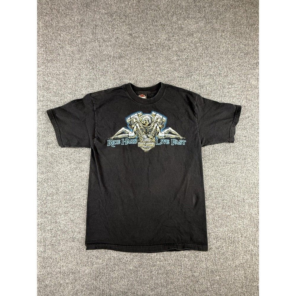 Vintage Harley-Davidson Shirt Mens Medium Black Ride Hard Live Fast Las Vegas